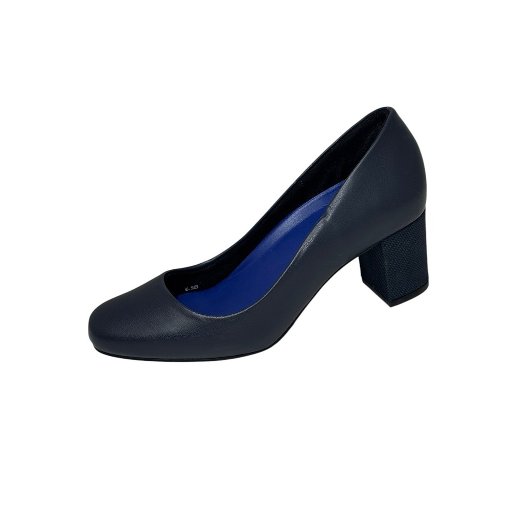 ANTONIA SAINT Day and Night Pumps, Navy Blue Leather Textured Block Heel 6.5 NEW